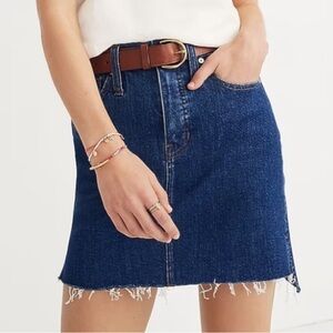 Madewell Stretch Step Hem Straight Frayed Denim Mini Skirt - 29